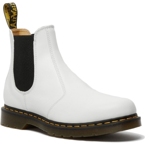 Dr Martens 2976 Yellow Stitch White Smooth Leather Elastic Slip-on Chelsea Boots - Picture 9 of 9